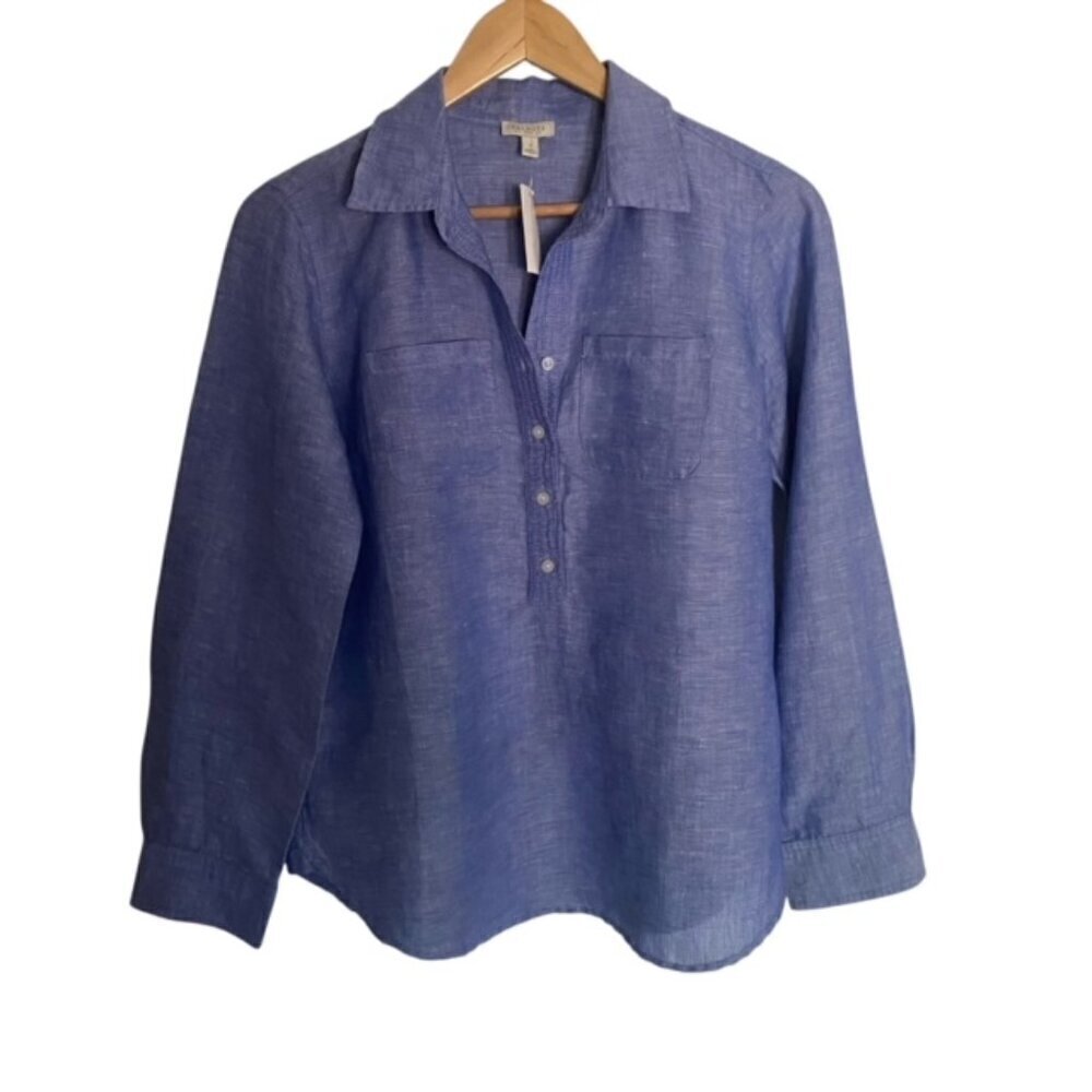 NWT Talbots Blue Linen Blend Pullover Top P